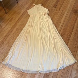 NWT David’s Bridal long halter top light yellow bridesmaid/prom dress